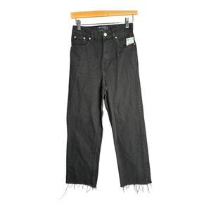 ASOS Black High Waist Straight Leg Jeans Frayed Hems Size 26/32